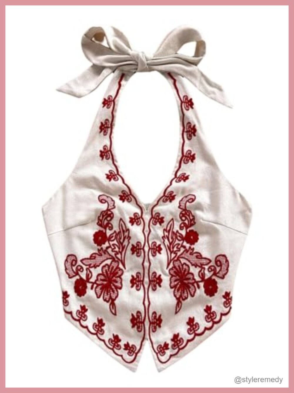 Boho Halter Top Floral Embroidered Tie Backless Split Hem Sleeveless Asymmetric